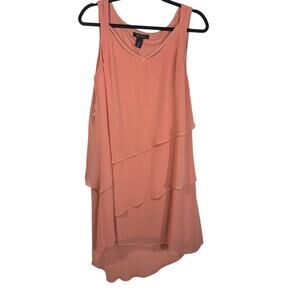White House Black Market Peach Chiffon Layered Dress Size 12 Flowy